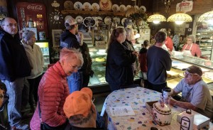 Customers stand in line