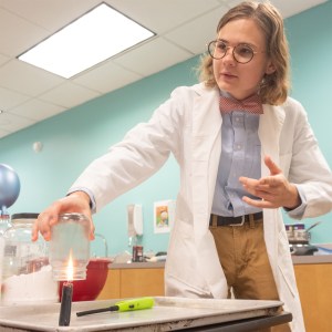 Young man performs demonstration